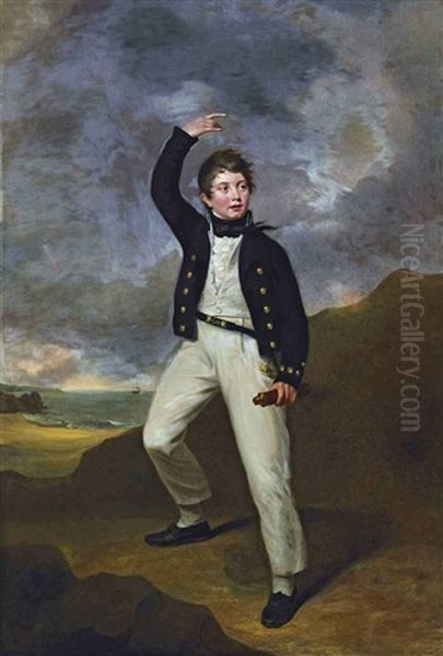 Portrait Of George James Perceval, Later 6th Earl Of Egmont, In Midshipman's Uniform, In A Coastal Landscape Oil Painting by George Francis Joseph