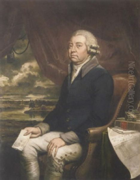 Portrait Of The Right Hon. John Robinson, Surveyor General Of Woods To The King, In A Blue Coat, Holding A Letter In His Right Hand Oil Painting by George Francis Joseph