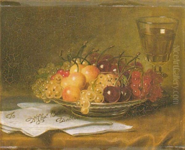 A Still Life With Fruit, A Glass Of Wine And A Letter Addressed To Dr. Charles Butler, Dublin Oil Painting by George Francis Joseph