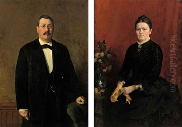 Portrait Of Joh. W. Jager (+ A Portrait Of Afina Cornelia Jager-heyning; Pair) Oil Painting by Pieter Josselin de Jong