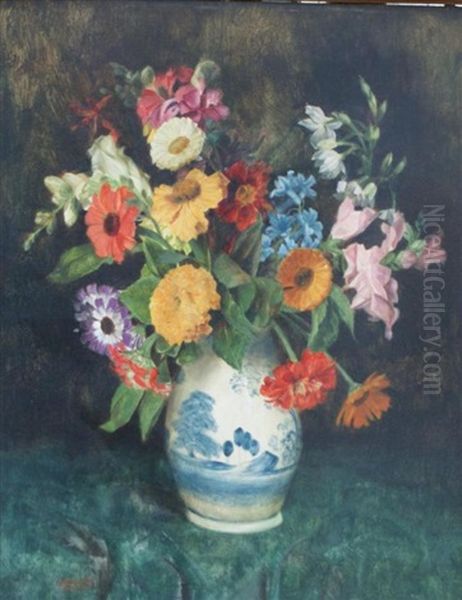 Stillife With Flowers Oil Painting by Josef Jost