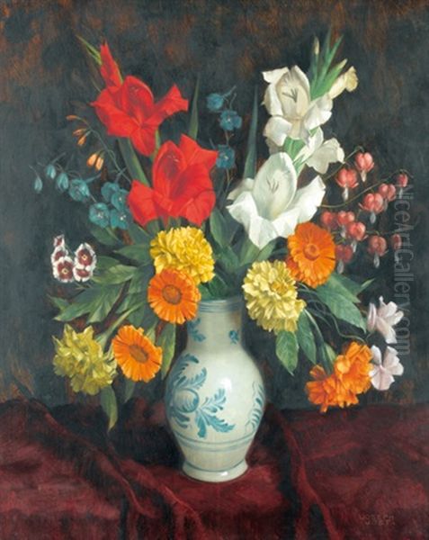 Stillleben Mit Blumen In Steingutvase Oil Painting by Josef Jost