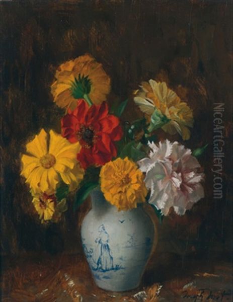 Blumenstraus In Einer Porzellanvase Oil Painting by Josef Jost