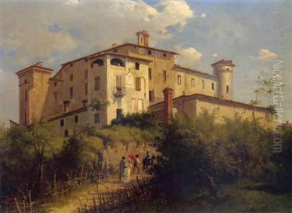 Castello Di Scipone Vicino A Salsomaggio Oil Painting by Carlo Jotti