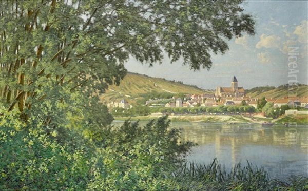 Vue De Vetheuil, Bord De Riviere Oil Painting by Leon Joubert