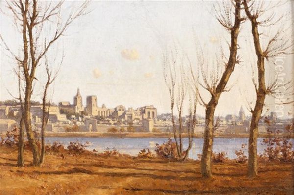 Vue D'avignon, Depuis L'ile De La Barthelasse Oil Painting by Leon Joubert