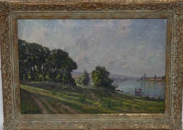 Vue De La Ville Depuis Les Berges Oil Painting by Leon Joubert