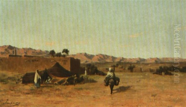 Tentes Aux Abord De L'oasis Oil Painting by Leon Joubert