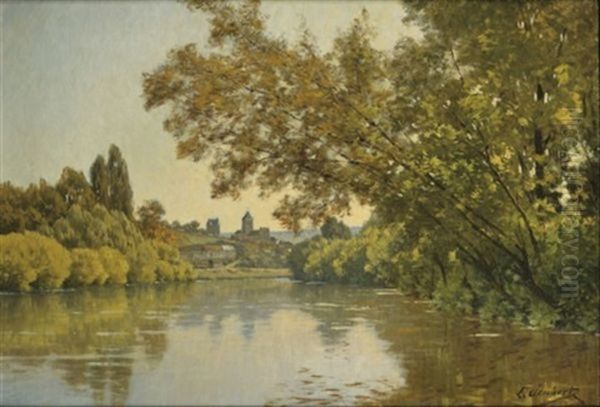 La Seine A Vetheuil Oil Painting by Leon Joubert