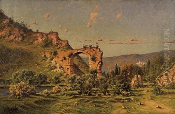 The Hadrianion Aquaduct In Filothei Oil Painting by Leon Joubert