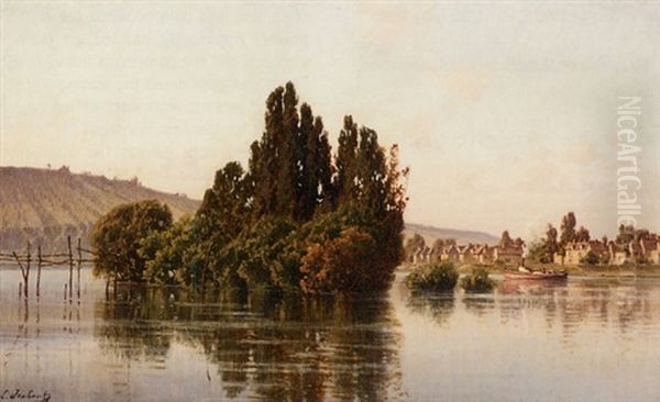 Bateaux A Vapeur Sur Une Riviere Oil Painting by Leon Joubert