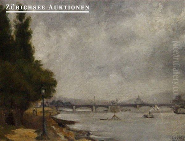 View Of The Quai Du Point Du Jour On The Pont De Grenelle Oil Painting by Leon Michel Maria Jouenne