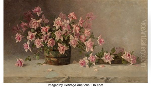 Still Life With Pink Roses Oil Painting by Amedee Joullin