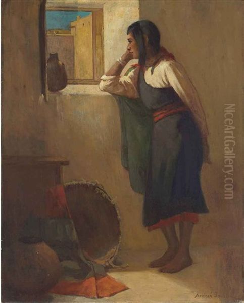 Navajo Woman Oil Painting by Amedee Joullin