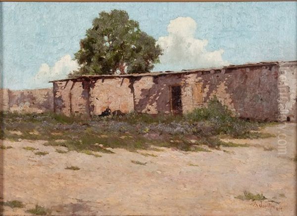 Landscape With Adobe Building, New Mexico Oil Painting by Amedee Joullin