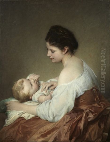 Tendresse Maternelle Oil Painting by Adolphe Jourdan