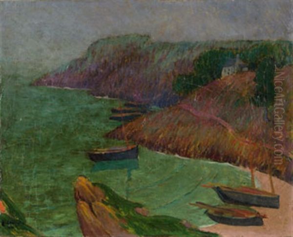 Petite Crique Aux Environs De Brigneau, Le Chemin Rose Oil Painting by Emile Jourdan