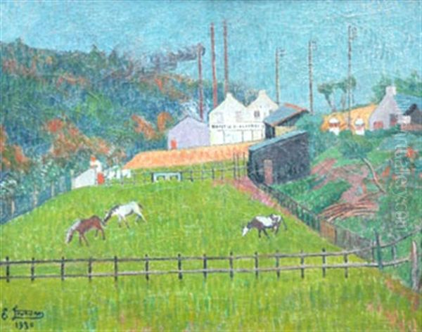 Les Chevaux Devant L'usine Oil Painting by Emile Jourdan