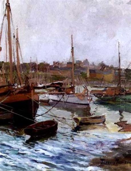 Boote Im Hafen Oil Painting by Jean-Jacques-Raoul Jourdan