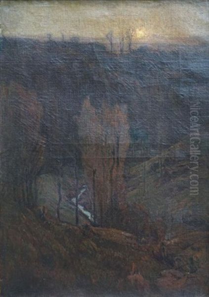 La Vallee Au Soleil Couchant Dans Le Jura Oil Painting by Louis Jourdan