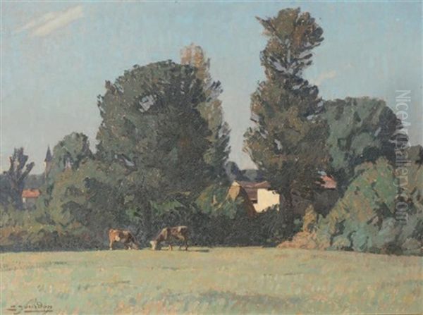 Paturage Au Pied Des Arbres Oil Painting by Louis Jourdan