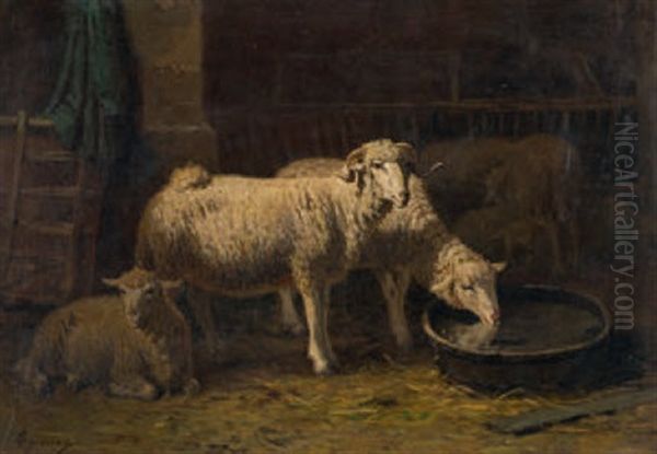 Schafe Im Stall Oil Painting by Theodore Jourdan