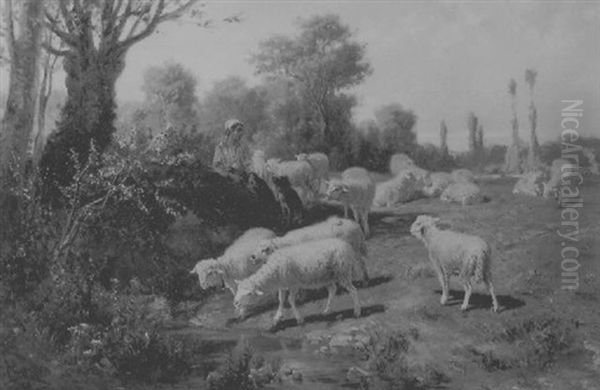 Gardienne De Moutons Oil Painting by Theodore Jourdan