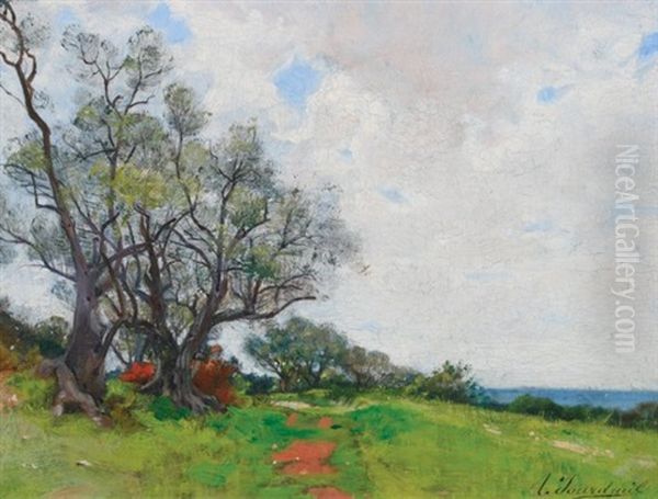 Peaceful Country Scene Oil Painting by Louis Marie Adrien Jourdeuil