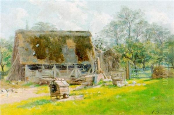 Auf Dem Bauernhof Oil Painting by Louis Marie Adrien Jourdeuil