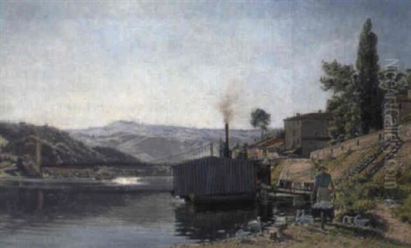 Fluslandschaft Oil Painting by Louis Marie Adrien Jourdeuil