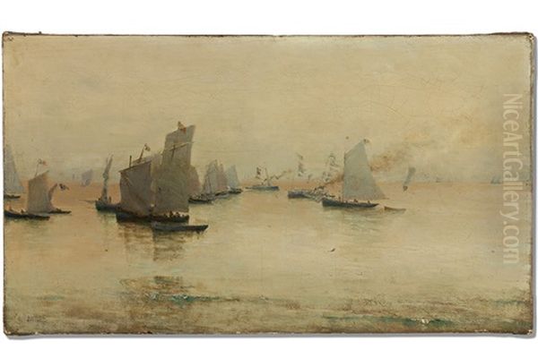 Blick Auf Marine Mit Segelbooten Und Dampfschiffen Oil Painting by Charles Jousset