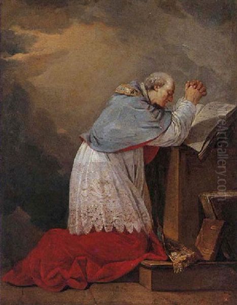 Saint Eveque En Priere Oil Painting by Jean-baptiste Jouvenet