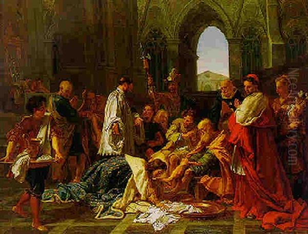 King Saint Louis Washing The Feet Of The Poor Oil Painting by Jean-baptiste Jouvenet