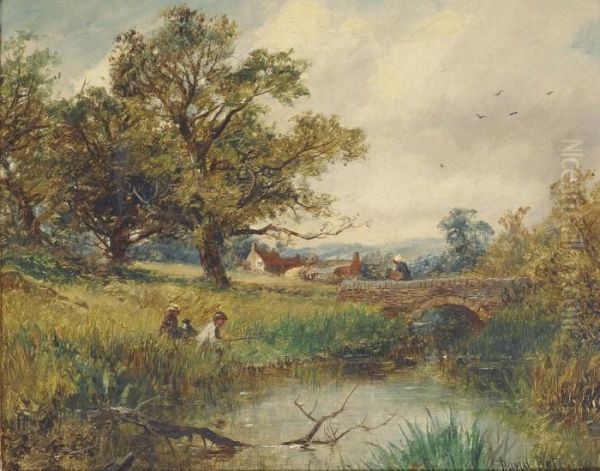 A Worcester Brook; And Fishing Pool Near Worcester Oil Painting by David Bates