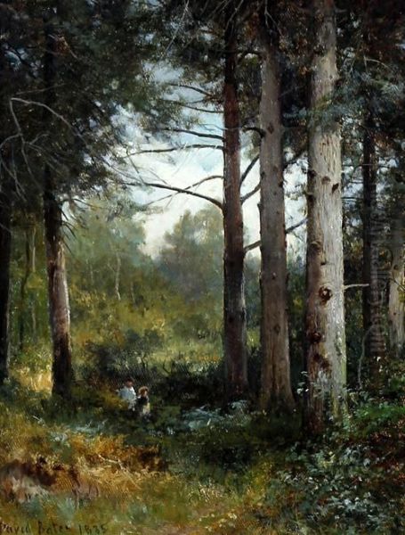 Woodland Scene With Figures Oil Painting by David Bates