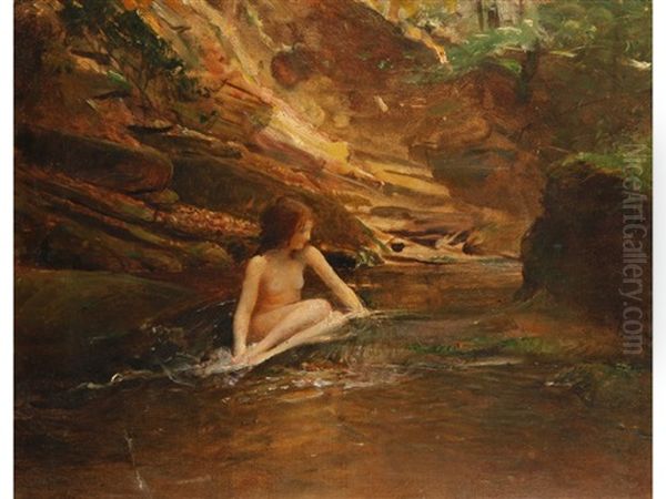 The Kelpie (girl Seated On Rock In Stream) Oil Painting by George Williams Joy