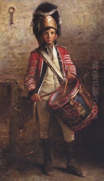 A Drummer Boy Of The Royal Scots Dragoons Oil Painting by George Williams Joy