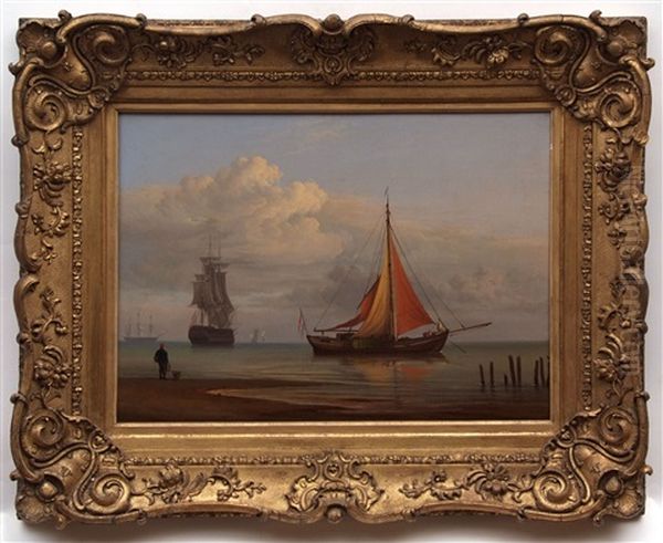 Coastal Scene With Fishermen Oil Painting by William Joy