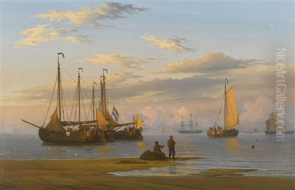 Dutch Scuts In A Calm Oil Painting by William Joy