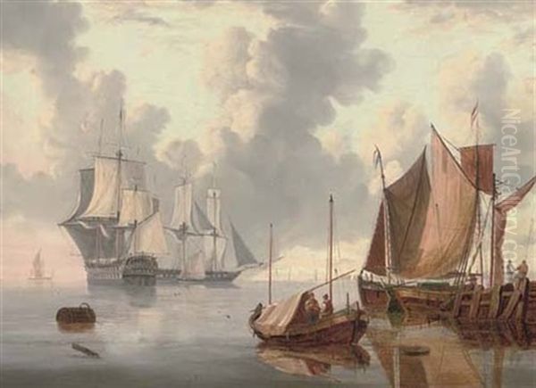 A Frigate And A Two-decker In A Calm Oil Painting by William Joy