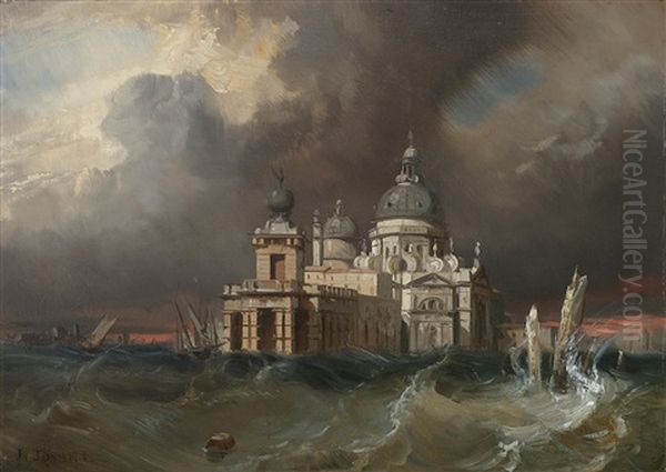 Sturm Vor Santa Maria Della Salute In Venedig Oil Painting by Jules-Romain Joyant