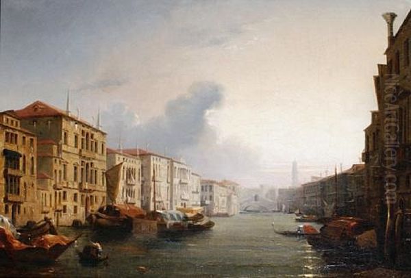 The Grand Canal With The Rialto Bridge In The Distance Oil Painting by Jules-Romain Joyant