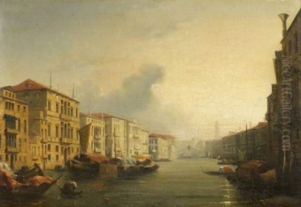 Vue Du Grand Canal A Venise Vers Le Pont Du Rialto Oil Painting by Jules-Romain Joyant