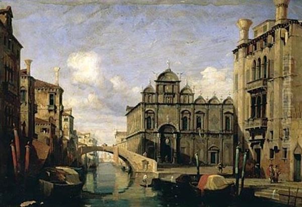 Venezia, Veduta Della Scuola Di San Marco Oil Painting by Jules-Romain Joyant