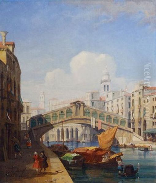 The Rialto Bridge, Venice Oil Painting by Jules-Romain Joyant