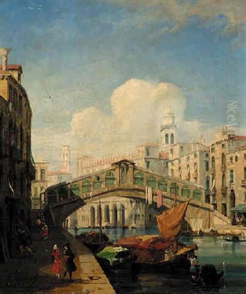 Ponte Di Rialto, Venezia Oil Painting by Jules-Romain Joyant