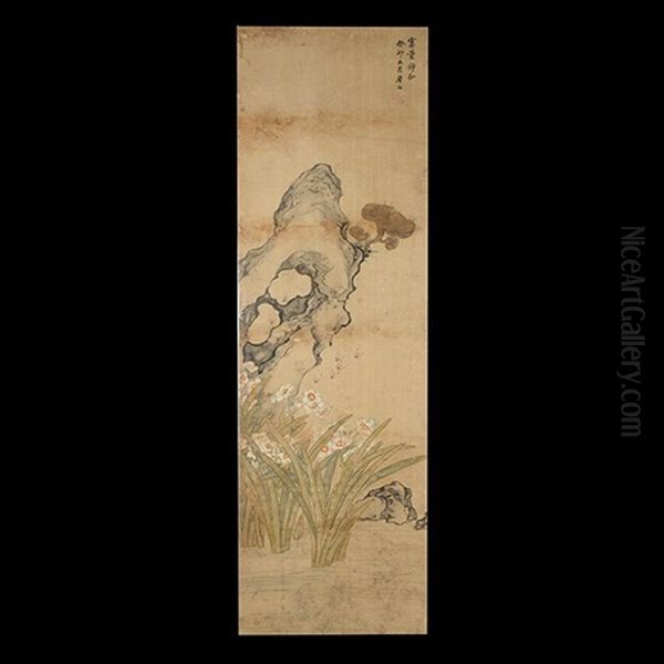 Narcissus And Lingzhi Hanging Scroll Oil Painting by  Ju Lian