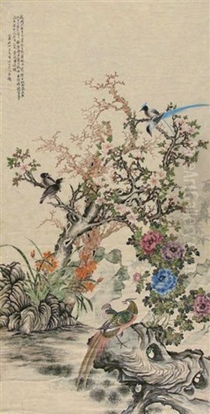 Flowers And Birds Oil Painting by  Ju Lian