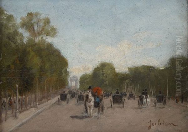 Promenade En Caleche A Paris Oil Painting by Antoine-Francois-Louis Jubien