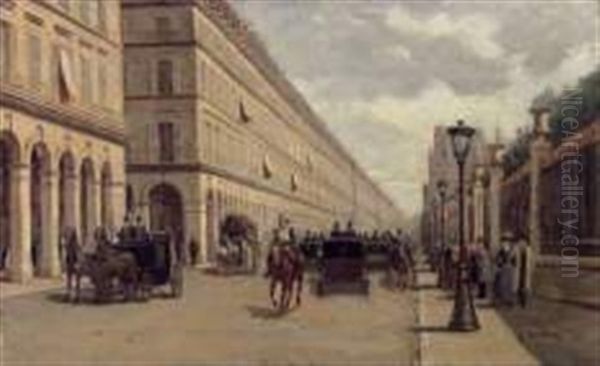 Rue De Rivoli Oil Painting by Antoine-Francois-Louis Jubien